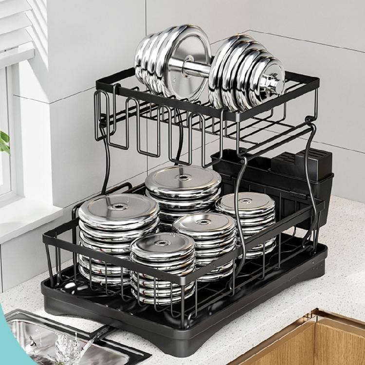 Multiurpose 360° Rotating Kitchen Dish Drying Storage Rack with Double Layer Designs Portable Accessory for Easy Use