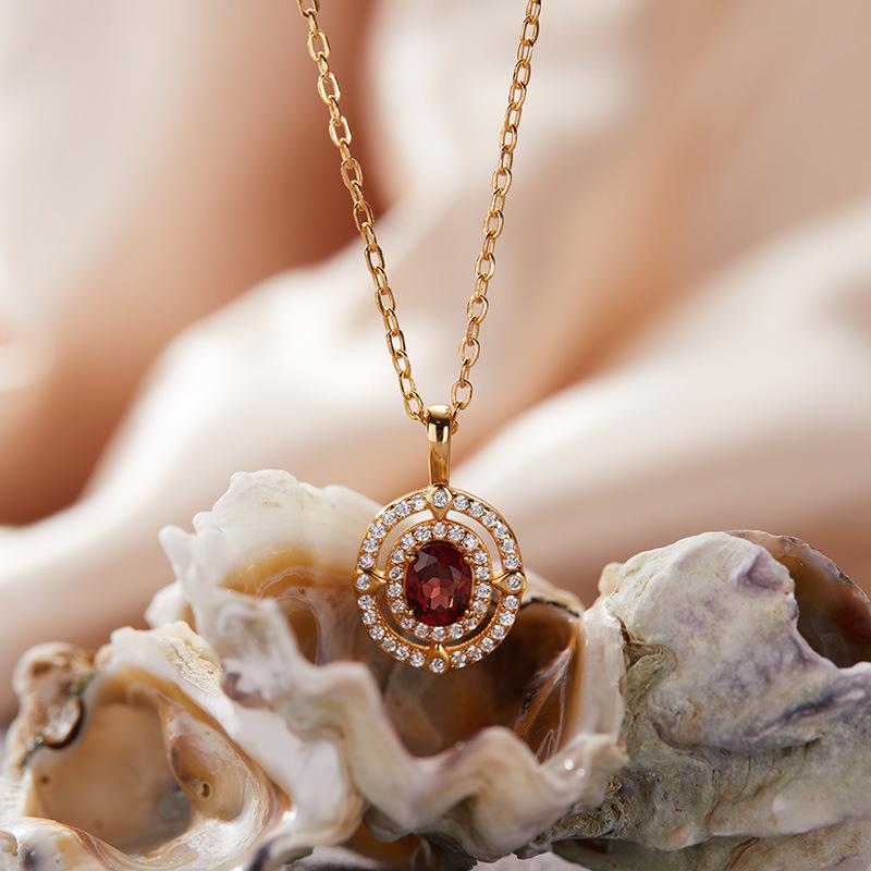 High Sense Light Luxury S925 Sterling Silver Plated 18K Gold Natural Colored Treasure Collarbone Chain Necklace Pendant Niche Jewelry