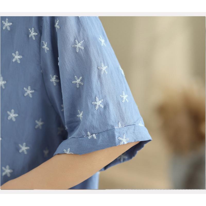 DIMANAF 2025 New Summer Women Plus Size T-Shirt Short Sleeve Loose Basic Casual Tops Floral T-Shirt Vintage