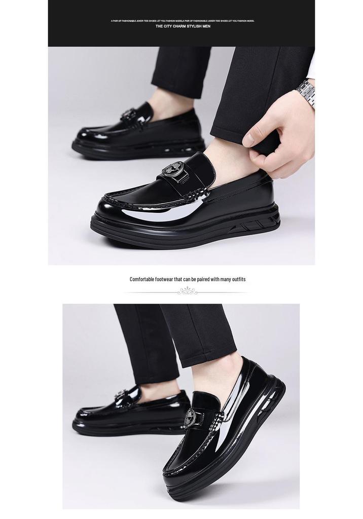 Men's Korean Style Patent Leather Moccasins – Genuine Thick Sole Loafers