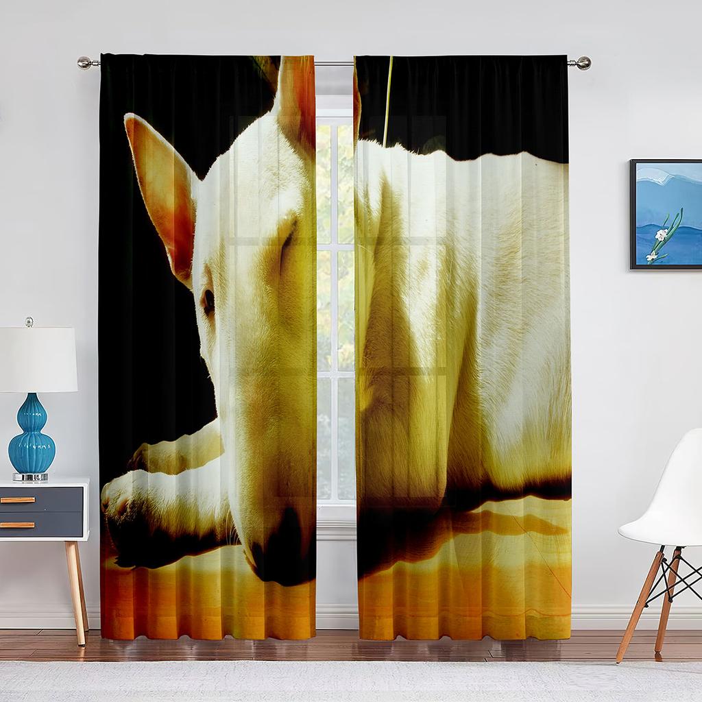 Bull Terrier Dog Animal Print Tulle Curtain for Home Decor Window Decor Bedroom Kitchen Living Room Modern Sheer Voile Curtains
