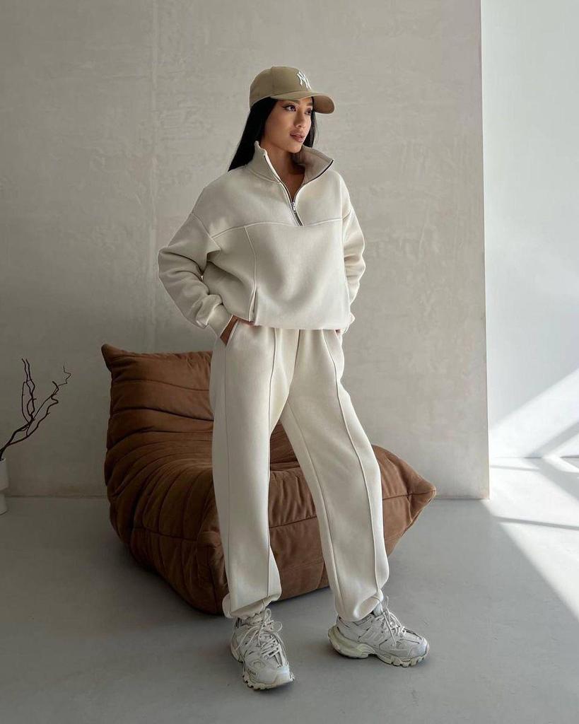 Europäischer und Amerikanischer Stil Lässiger Patchwork Verdickter Langarm-Sweatshirt und Hosen Set 2025