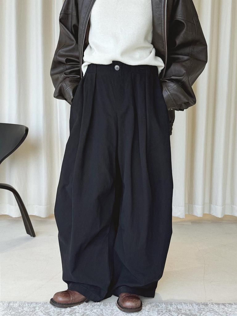 Xu Man Women's Retro Wide-Leg Casual Pants - Solid Color Slimming Style
