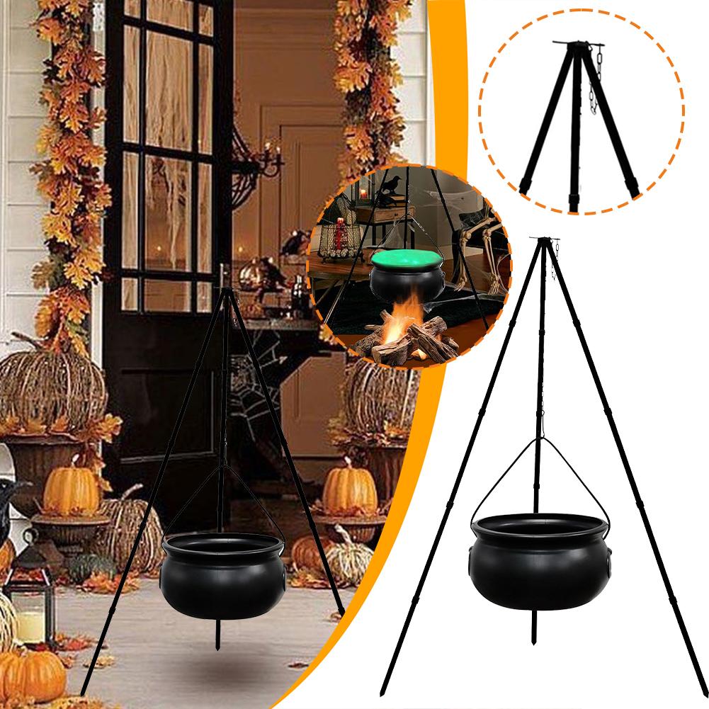 Chaudron de sorcière sur trépied avec lumières, Pot de sorcière noir Bol décoratif d'Halloween, Décoration seau à bonbons pour Maison Porche Jardin Pelouse Fête