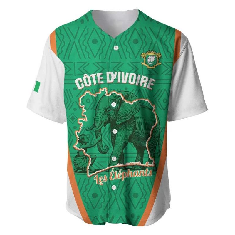 Men's Printed Ivory Coast Baseball Jersey with Elephant Pattern - Classic Men's Crew Neck Short Sleeve Baseball Jersey