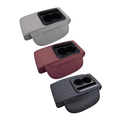 Leather Car Center Console Cover with Cup Holder & Phone Mount Car Armrest Cover for Enhanced Driving Comfort & Storage