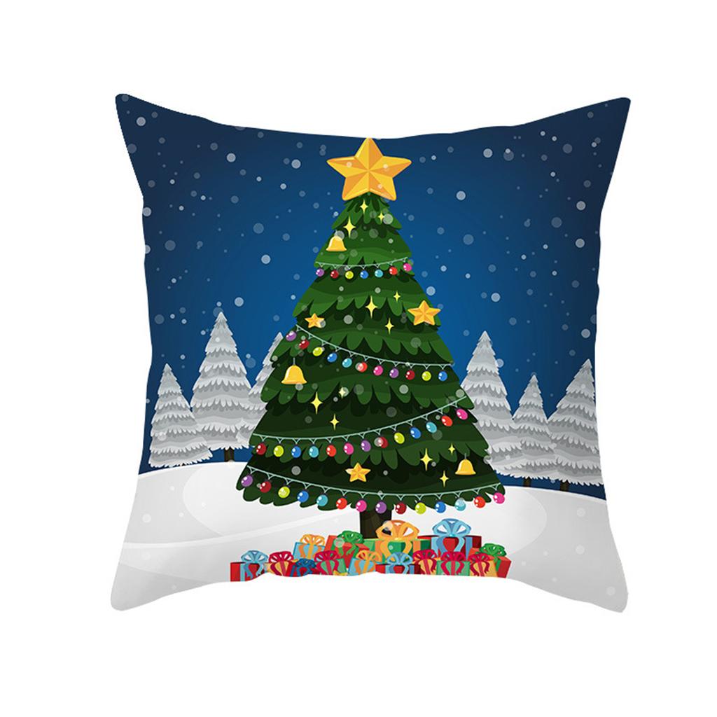 Merry Christmas Cushion Cover Home Pillowcase Santa Claus Christmas Tree Snowman Polyester Pillowcase