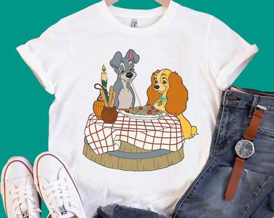 Maglietta Disney Lilli e il Vagabondo Bella Notte Spaghetti | Maglietta Lilli e il Vagabondo | Abbigliamento Coordinato per Famiglia Viaggio a Disneyland R233