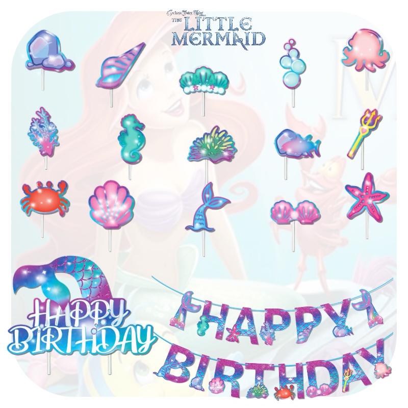 Stunning Mermaid Birthday Flag And Cake Picks Ideal For Ocean Theme Parties