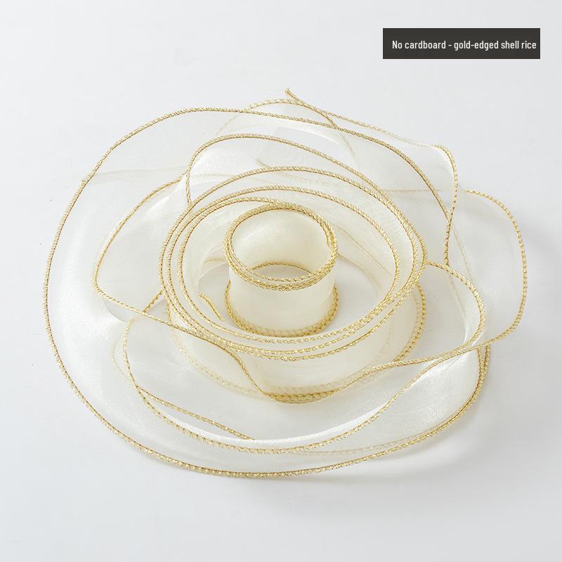 4cm Gold Edge Fishtail Yarn Ribbon for Floral Bouquets, Cake Decorations, Gift Bows, and DIY Projects.