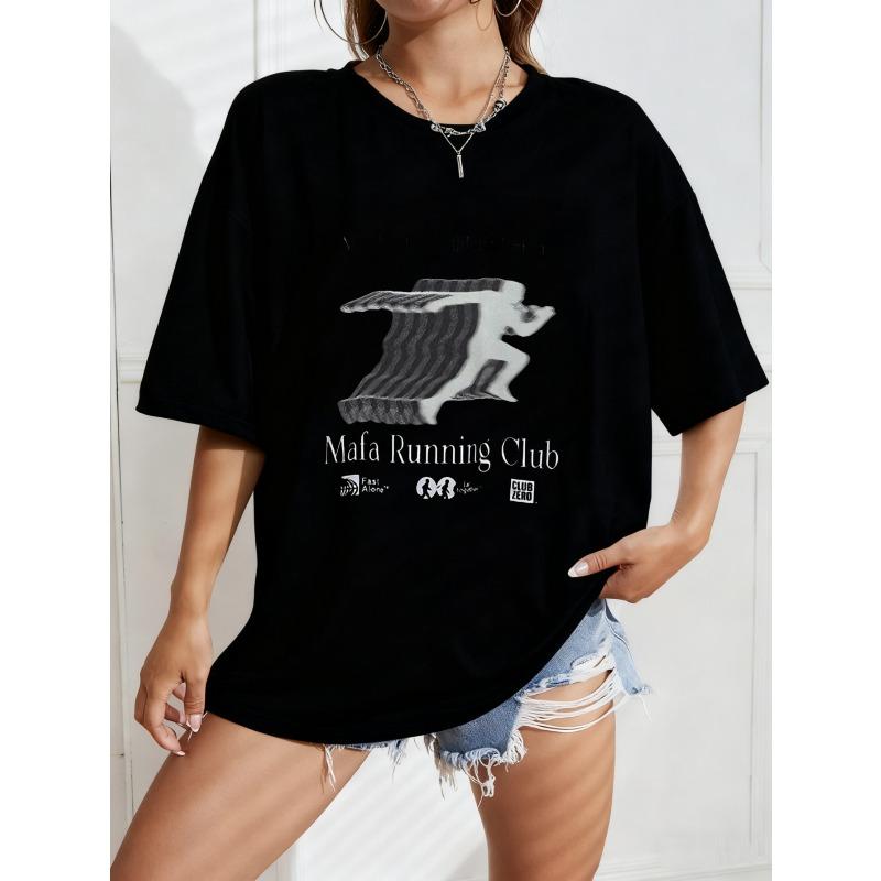 

Oversized T Shirt White Running Club Graphic Print For Casual Wear And Sporty Lifestyle S