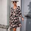 Amazon Independent Station European and American cross-border women's clothing autumn and winter new wrap-type printed cardigan v-neck dress