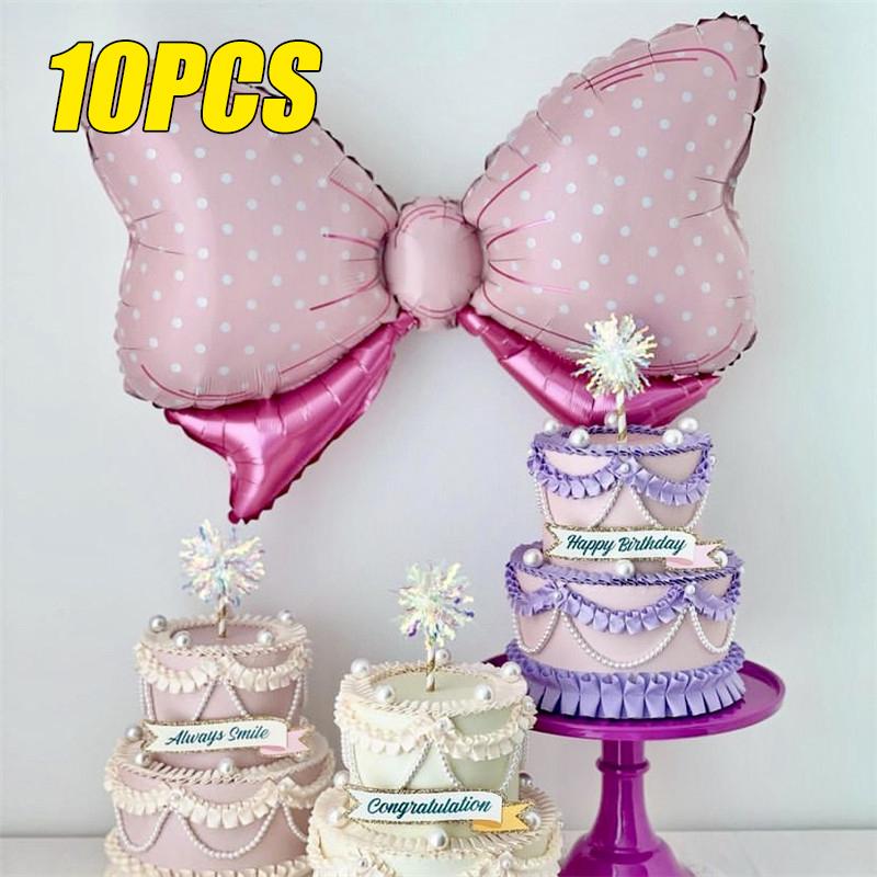 1/10/20PCS Ins Style Powder Blue Bow Shaped Aluminium Film Balloon Happy Birthday 100 Days Children Baby Party Photo Props