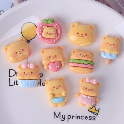 Adorable Cartoon Hamburger Bear Resin Hairpin & Phone Case Accessories Kit
