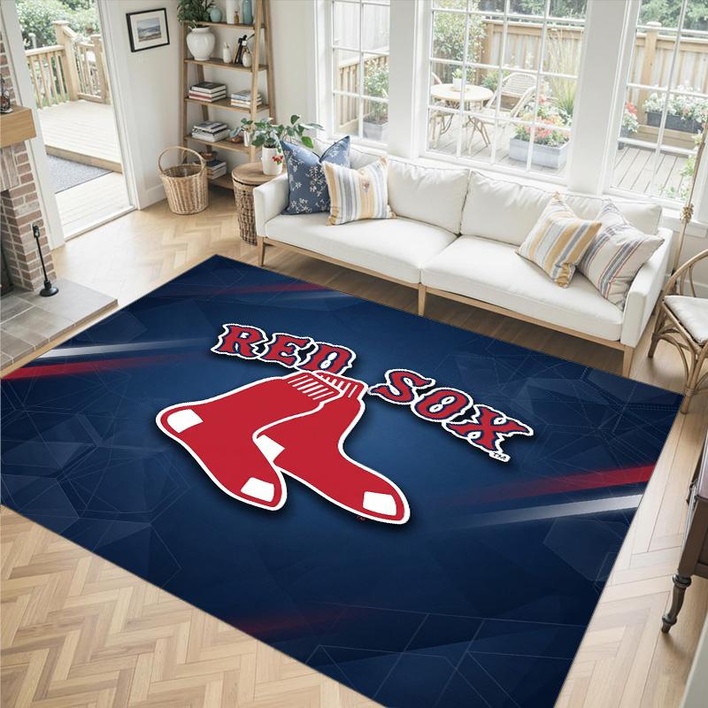 Boston Red Sox Design Kristall Samt Teppich Gemütlich Kein?Rutschfester Teppich mit Aufdruck für Schlafzimmer Wohnzimmer Eingang