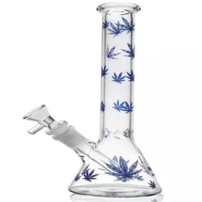 CBDfreaK Water Pipe with Ganja Pattern, Blue Erlenmeyer Flask, 27cm Tall, Glass Bong, Bongu Smoking Accessory, Water Pipe