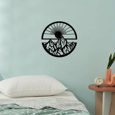 1 szt. Metalowa Dekoracja Ścienna Góra i Słońce – Nowoczesna Sztuka Żelazna dla Stylowej Dekoracji Ściennej, Elegancka Zawieszka Ścienna do Każdego Pomieszczenia