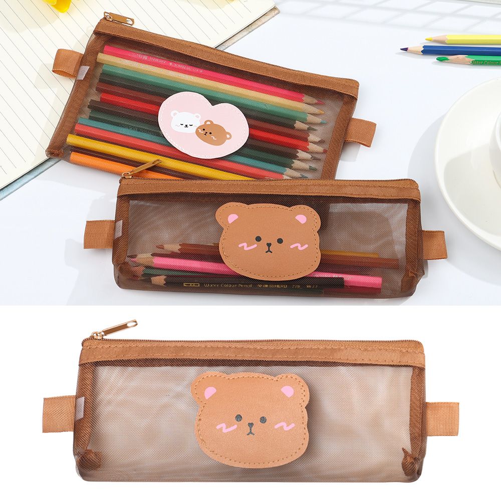 Cute Storage Bag Large Capacity Mesh Pencil Case Stationery Student Pencil Bag Pouches