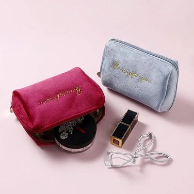 1 Pc Women Zipper Velvet Make Up Bag Travel Large Cosmetic Bag for Makeup Solid Color Female Make Up Pouch Necessaries