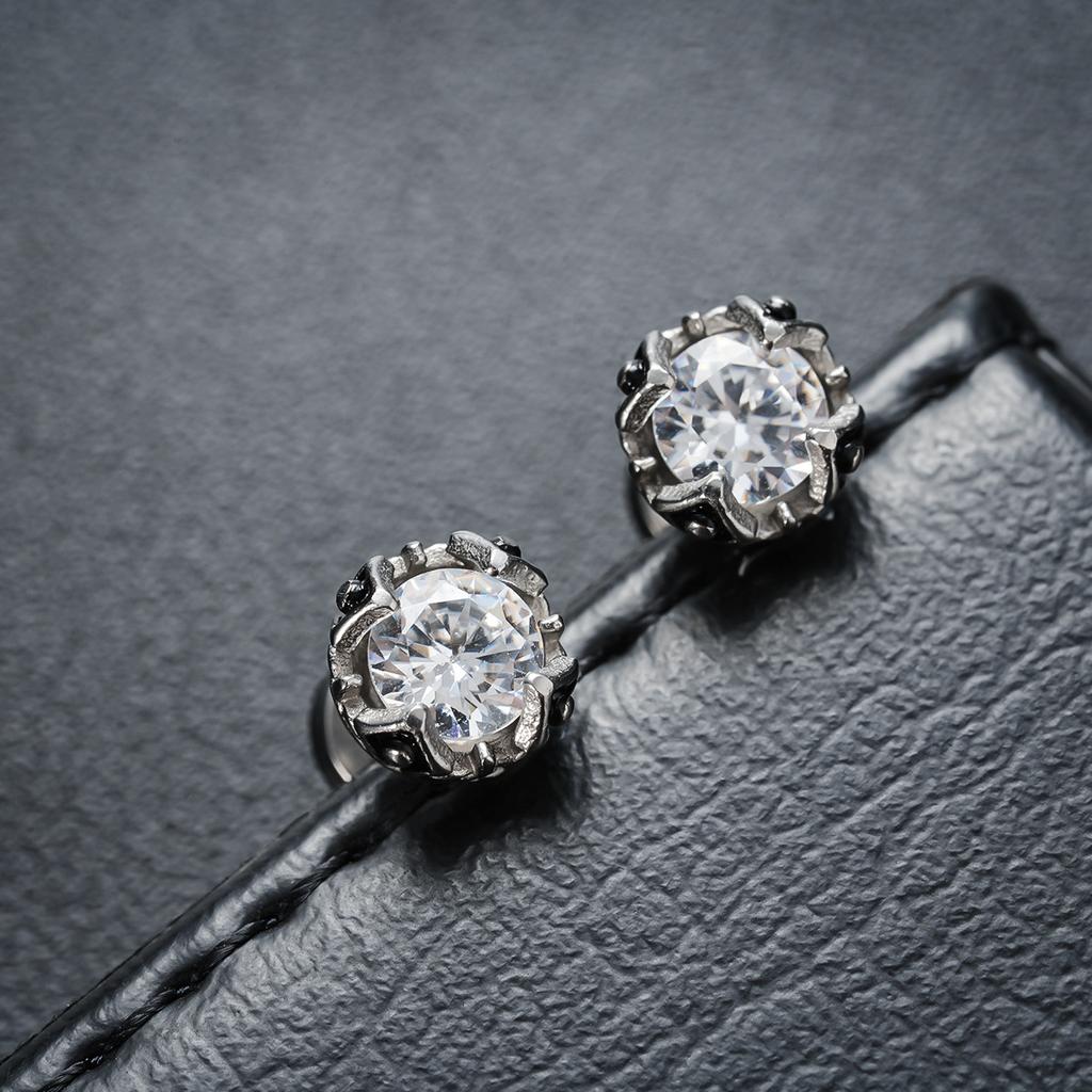Hip Hop Men Titanium Steel Non-Fall Stud Earrings Retro Black Zircon Crystal Earrings Fashion Women Jewelry Accessories
