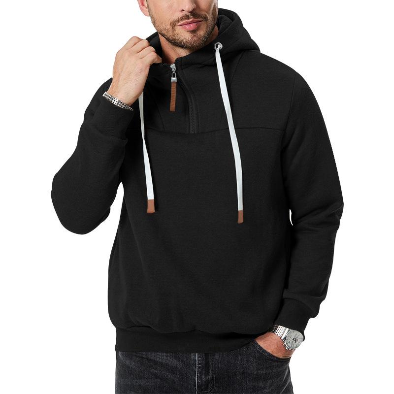 

Men s Half-Zip Hooded Sweatshirt with Drawstring, Casual Pullover in Multiple Colors S чорний