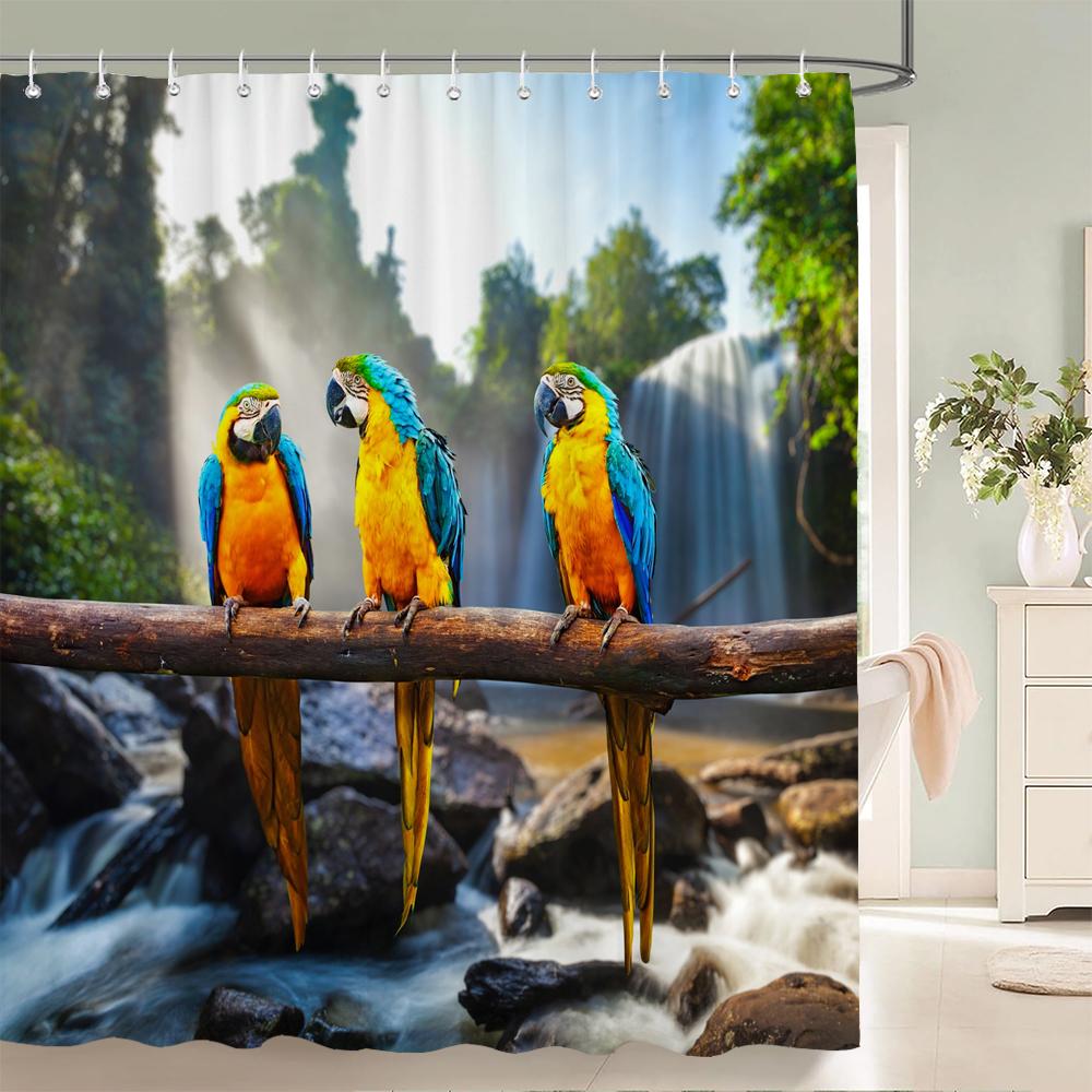 1 pc Plant Leaves Parrot Birds patterned polyester material shower curtain waterproof fabric, home partition bathroom curtain