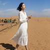 Spring/Summer 2025 Women's White Pure Cotton V-neck A-line Long Dress - F2075