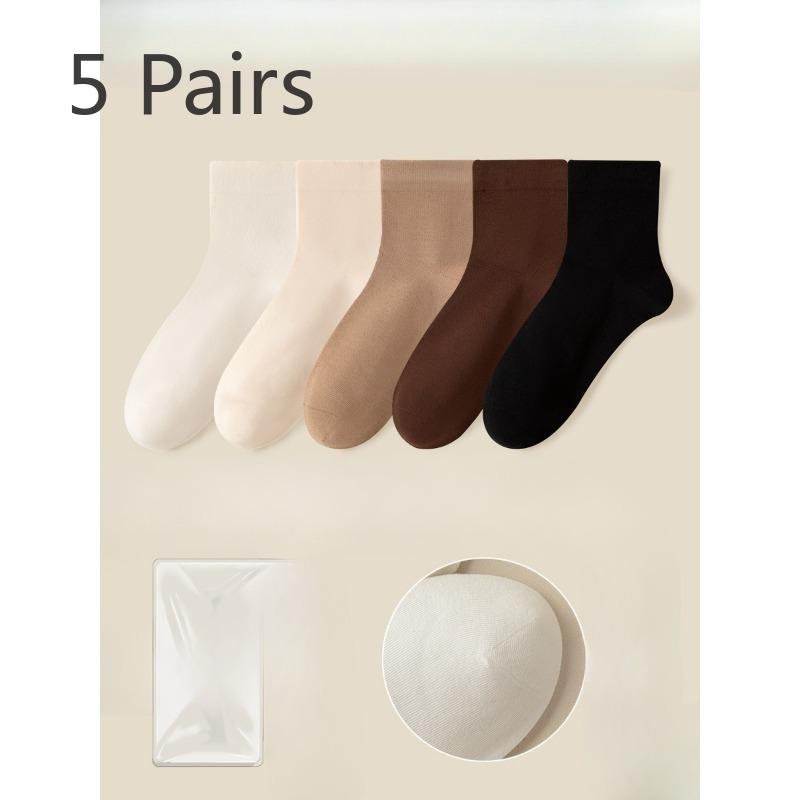 5 Pairs of Female Summer Cotton All Match Pure Color Loose Mouth Anti Bacterial Anti Odor Cotton Socks