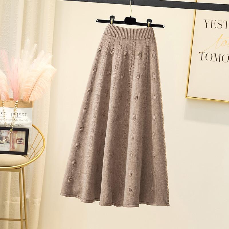 Women's Fall and Winter Medium-length Knitted Wool Large Hem Half-length Skirt