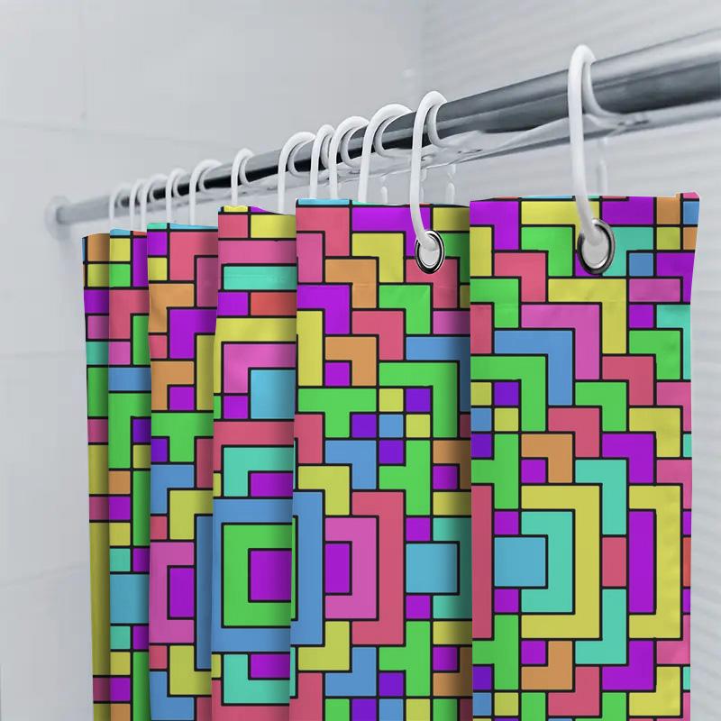 Brightly Colored Geometric Shower Curtain Bathroom Decor With Eye-Catching Pattern For Home Kitchen Or Bathtub 3D Printed Waterp