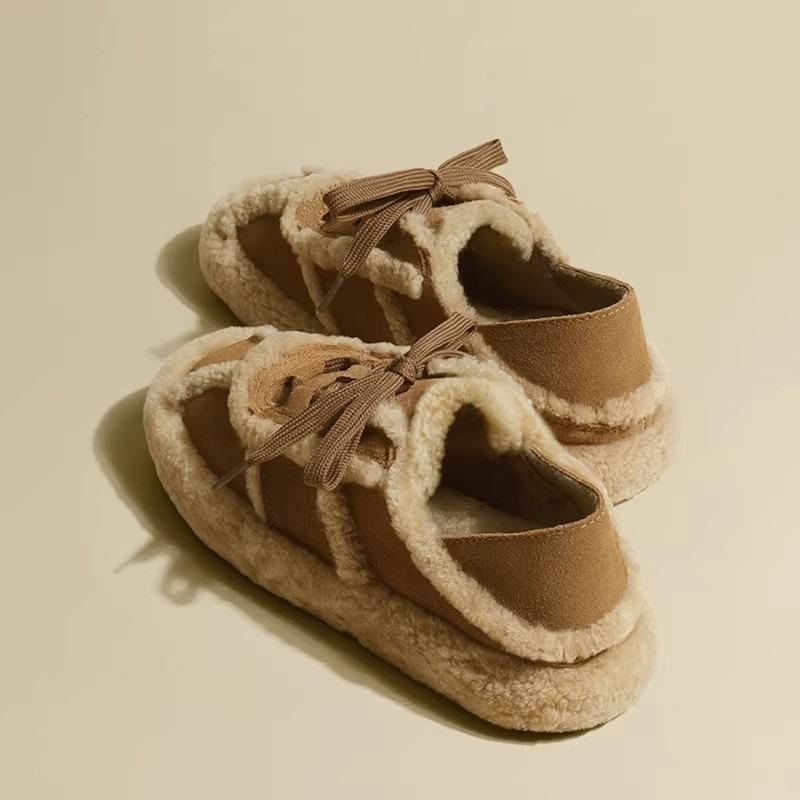Fleece snow cotton wool shoes women's new autumn and winter lace-up casual shoes versatile lamb wool bean shoes