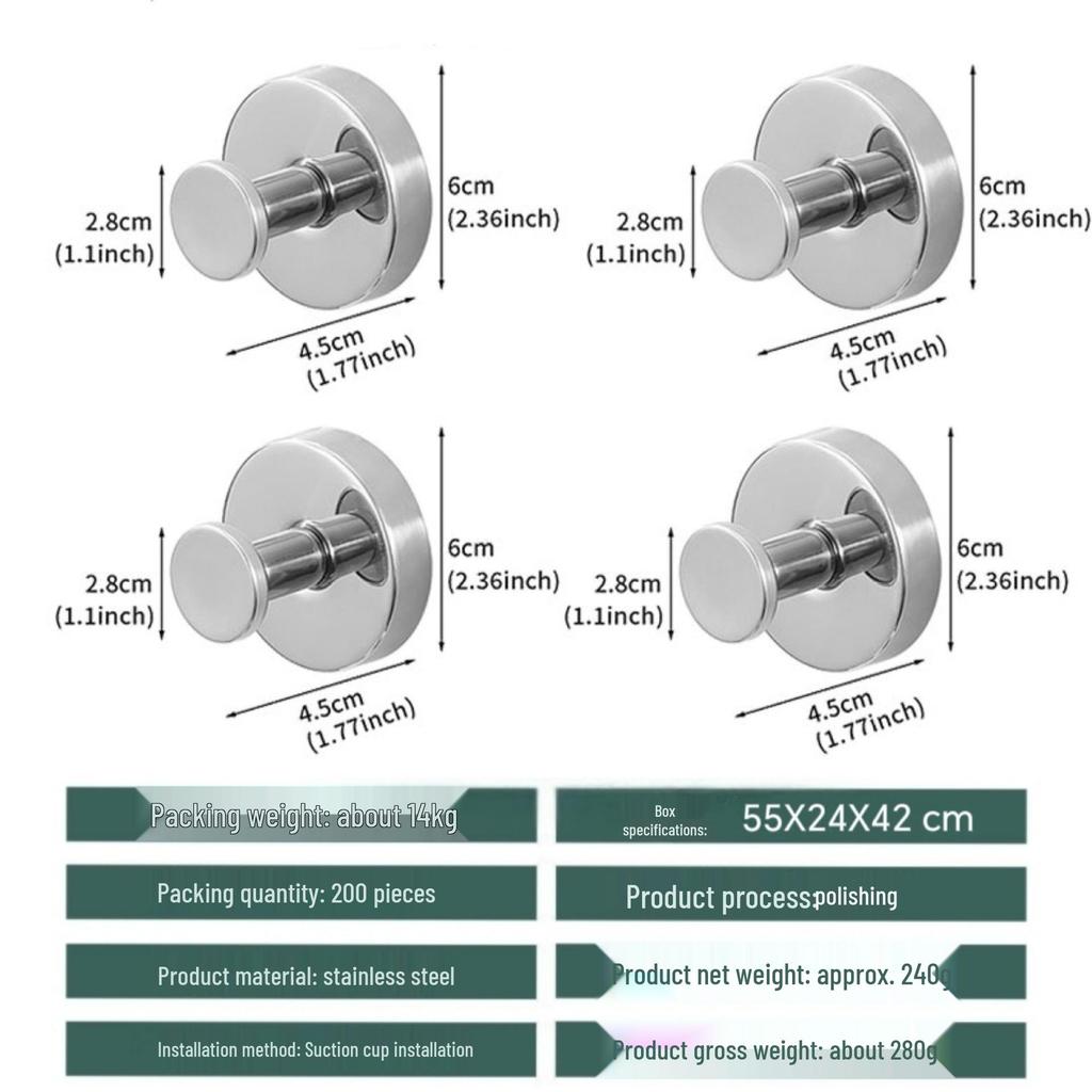 Traceless Stainless Steel Suction Cup Hook for Bathrooms & Kitchens