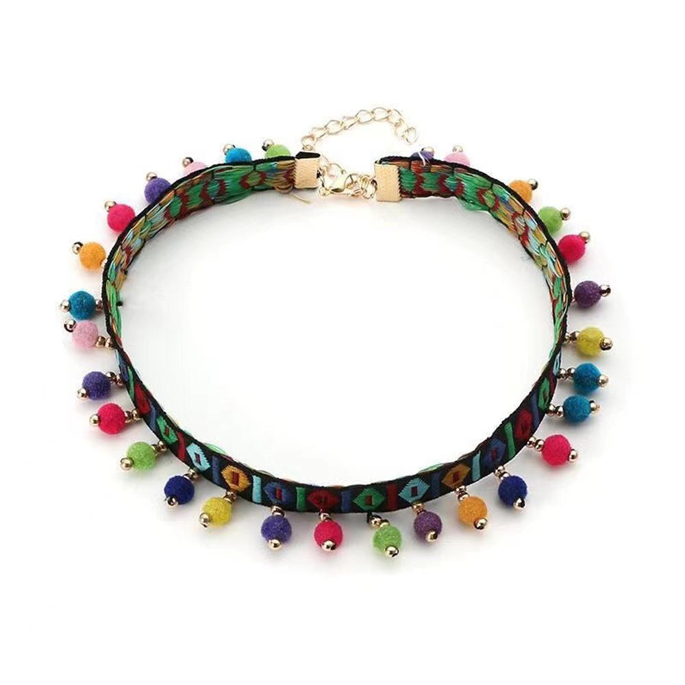 

Retro Bohemian Style Cat Necklace Tie Dog Pet Collar Wedding Party Tasseled Ball Pet Stretch Collar Necklace S Neck 20cm чёрный