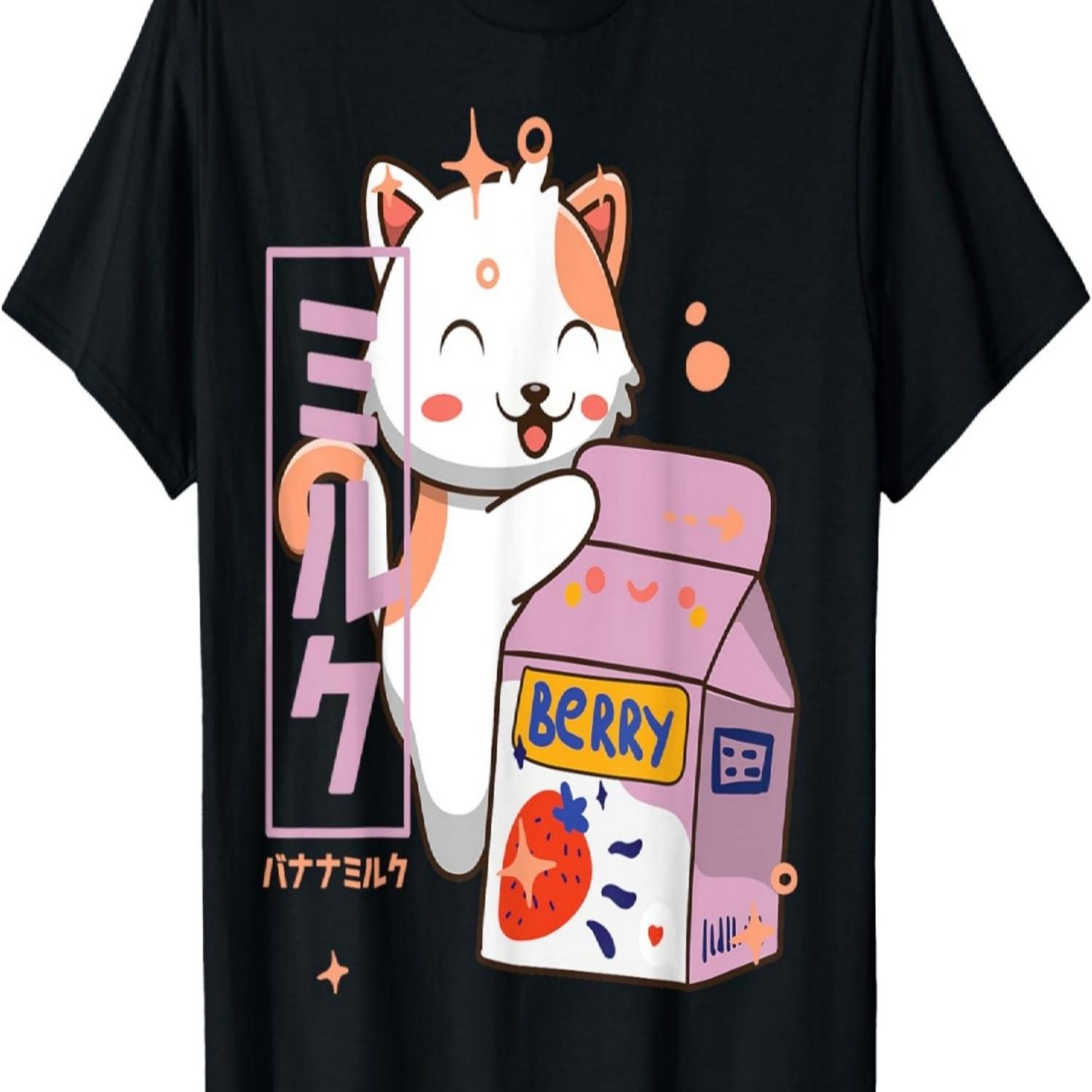 Kawaii Cat - Strawberry Milk Shake - Cute  Kitten T-Shirt S