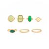 SHIXIN 7Pcs/Set Luxury Retro Green Acrylic Resin Finger Ring for Women Fashion Geometric Gold Color Stackable Ring Charm Jewelry