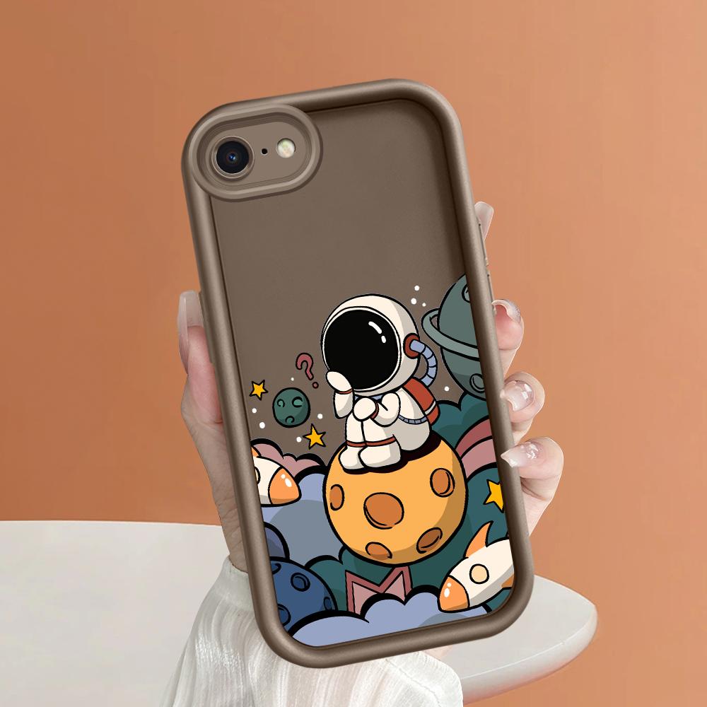 Creative Astronaut Square Ladder Silicone Phone Case for iPhone Samsung Galaxy Xiaomi Redmi POCO HUAWEI Honor Shockproof Protection Rubber Cover