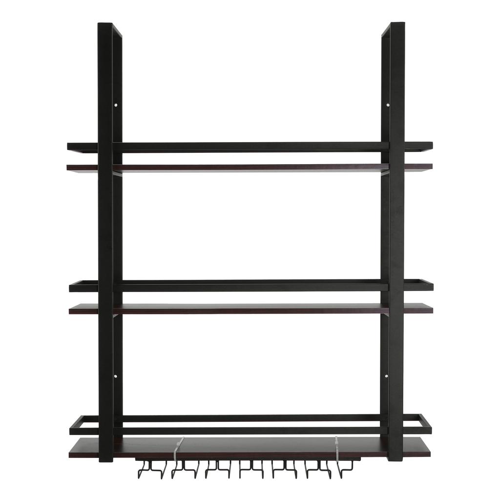 3 Tier Wall Mounted Bar Shelves Metal Hanging Wine Storage Rack Display with Glass Holder for Kitchen Dining Room Home Decor
