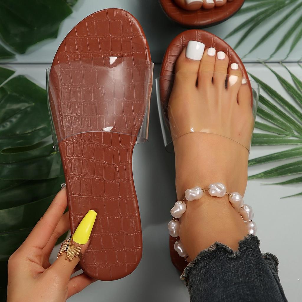 Amazon Foreign Trade Slippers Women's 2025 New Summer Round Head Transparent Flat Bottom Cool Slippers Women Wear Beach Slippers