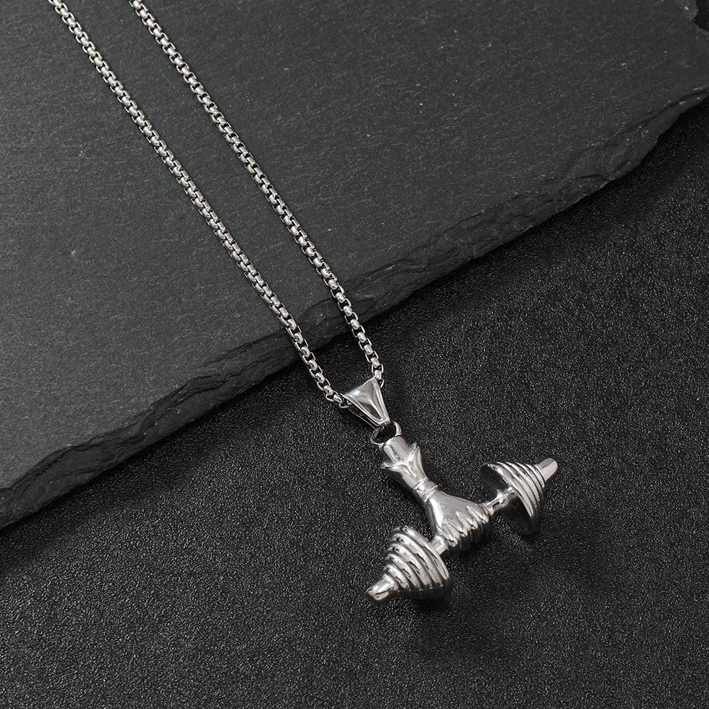 

Fashion Fitness Dumbbell Pendant Necklace For Men Women Stainless Steel Chain Couple Simple Punk Sports Jewelry Gift серебряный