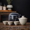 Ru Kiln Travel Set One Pot Three Cups Portable Quick Outdoor Tea Drinking Single Ceramic Teapot Cup
