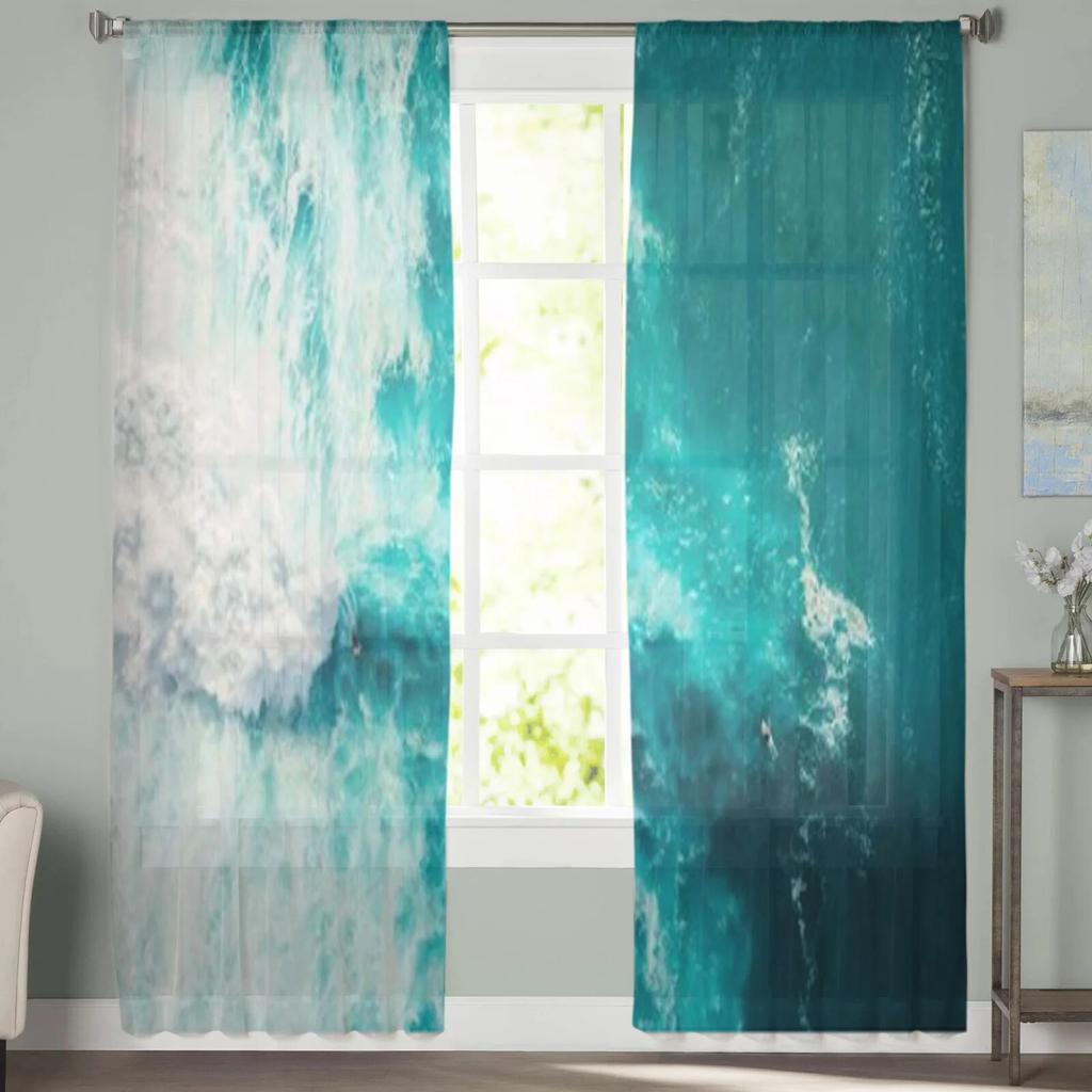 Ozeanwelle am Strand, transparenter Vorhang für Wohnzimmer, moderne Voile-Tüll-Fenstervorhänge für Schlafzimmer, Küche, Vorhänge