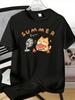 Unisexs Tee Summer Cat Watermelon Fan Cartoon Print Cotton Short Sleeve Male Casual Streetwear Outdoor Daily Basic Fashion Top