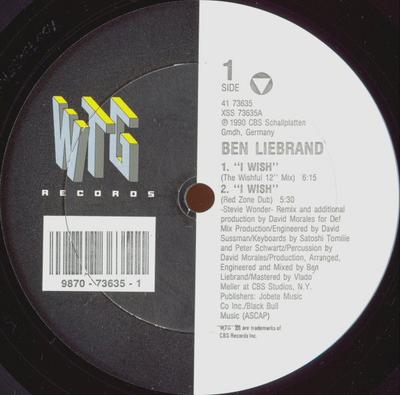 12inch Record BEN LIEBRAND - I Wish 4173635 WTG Records 1990 US Dance & Electronica Used