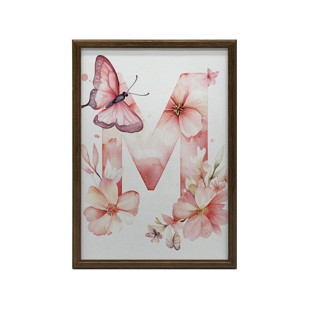 Plakat Z Literą M W Kwiatowej Kompozycji Plakat Z Literą M W Kwiatowej Kompozycji, 50X70 Cm, Bez Ramy, Płótno Premium Na Blejtramie