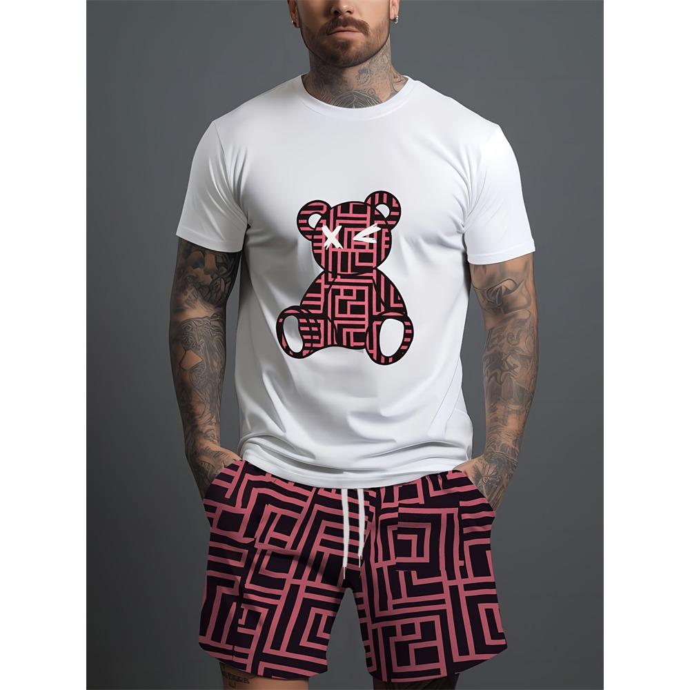 2026 Summer New Casual Short Sleeve Loose Men's Two Piece Suit Fun Pattern Printed Short Sleeve Suit Street Fashion Men's Suit