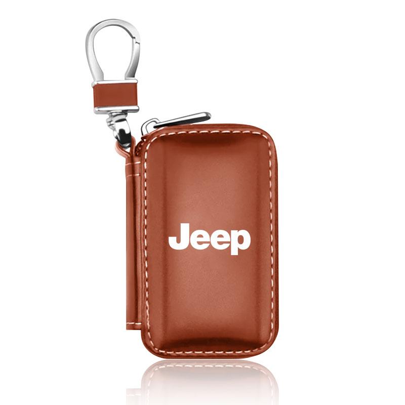 

1 шт. кожаная эмблема чехол для ключей автомобиля брелок на молнии сумка для ключей для Jeep Grand Cherokee Xj Wk2 Wj Wrangler Jl Compass Commander автомобильные аксессуары коричневый