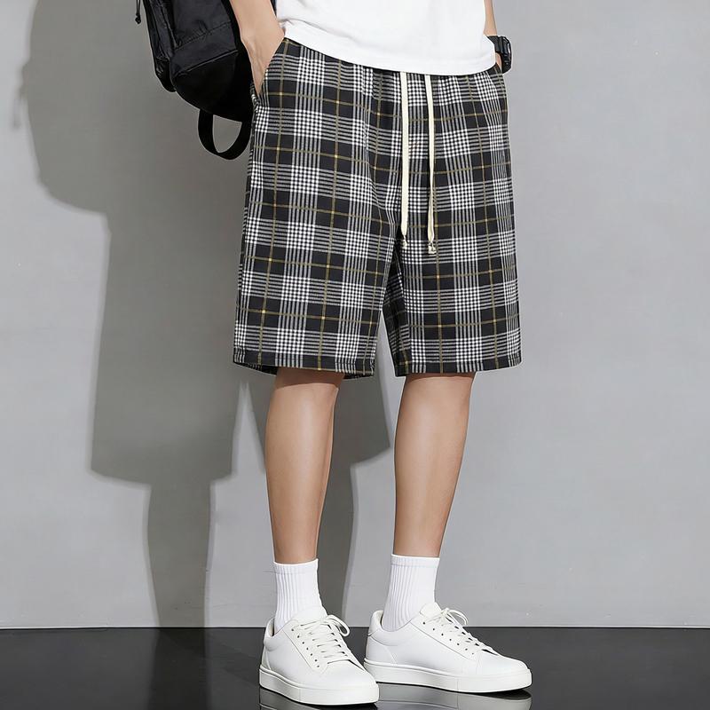 Men's Plus Size Plaid Casual Shorts – Elastic Waist Drawstring Loose Fit Summer Shorts (5XL-11XL)