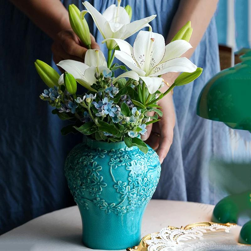 Vintage Chinese Style Ceramic Vases Light Luxury Exquisite Flowers Arrangement Vase Household Living Room Desktop Decoration