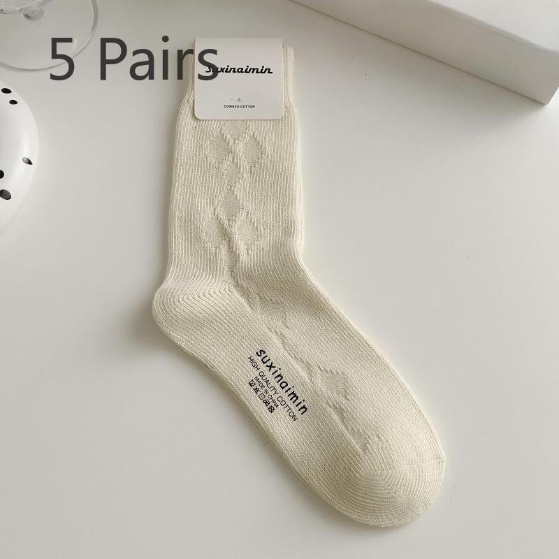 5 Pairs of Female Spring and Autumn Fashion New Pure Cotton Tube Pile Socks