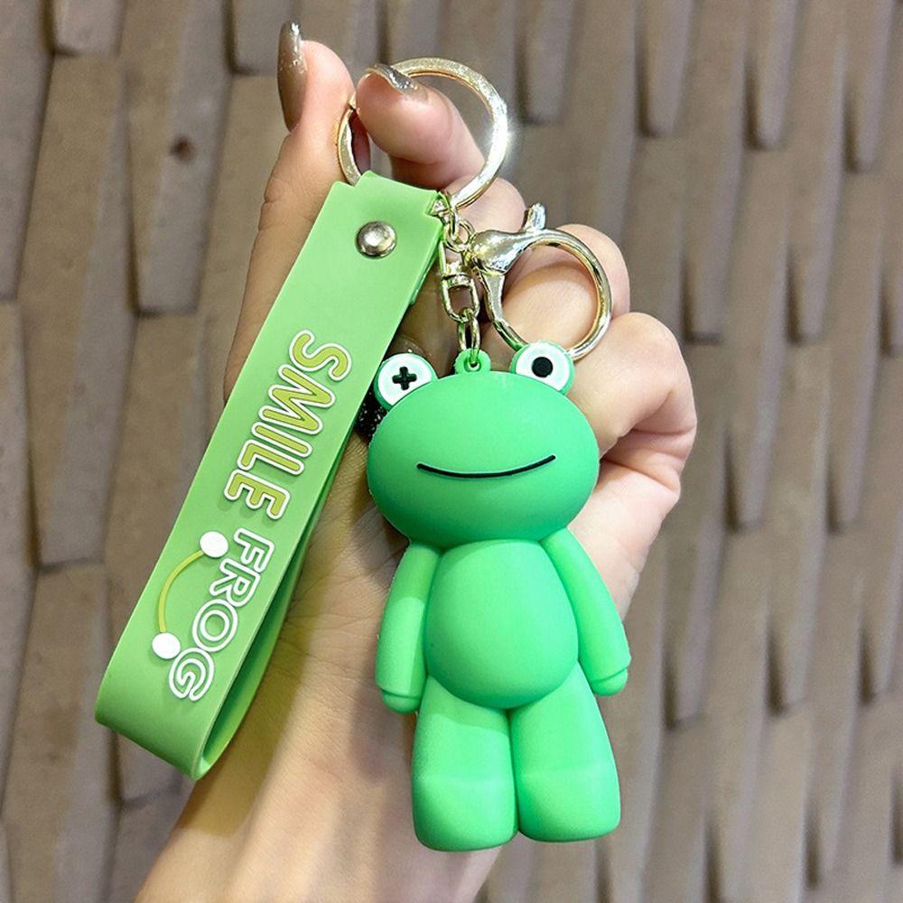Korean Style Personalized Smiling Face Standing Cool Frog Key Chain Cartoon Animal Frog Doll Bag Pendant Car Key Ring